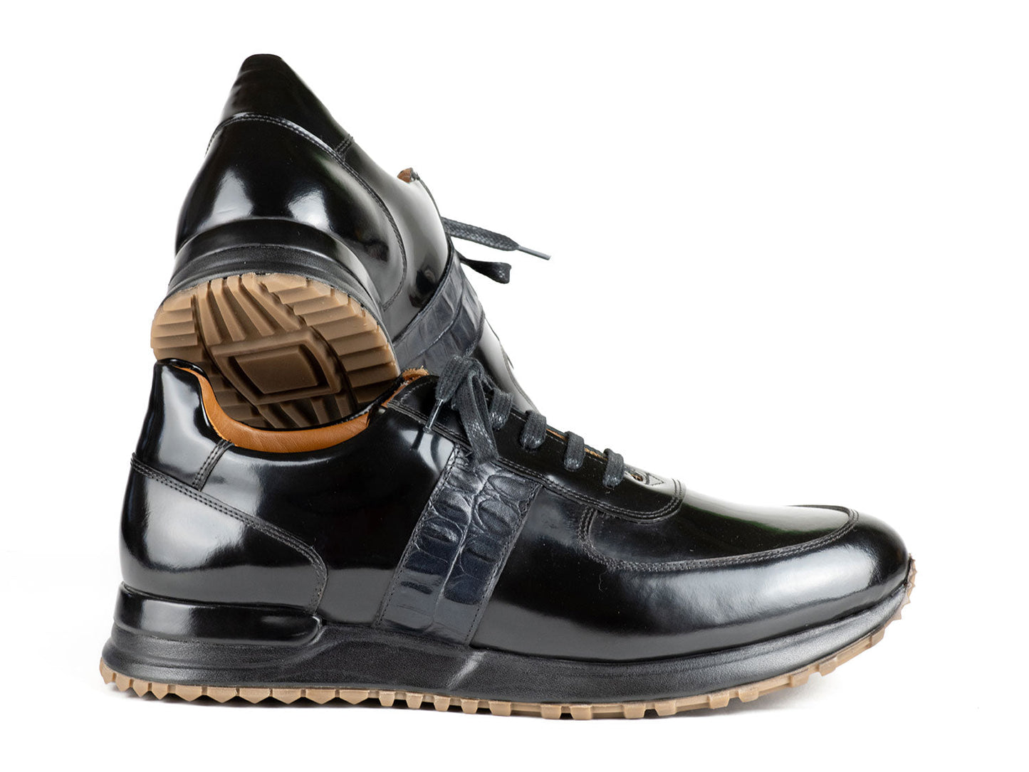 Paul Parkman Men's Black Polished Leather Sneakers (ID#LP208BLK)