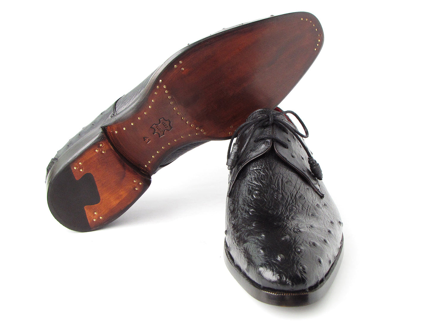 Paul Parkman Men's Black Genuine Ostrich Derby Shoes (ID#33B76-BLK)