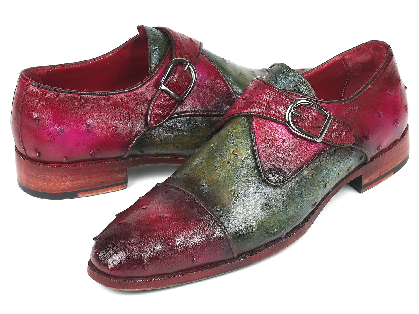 Paul Parkman Genuine Ostrich Monkstraps Green & Purple (ID#91Z68)