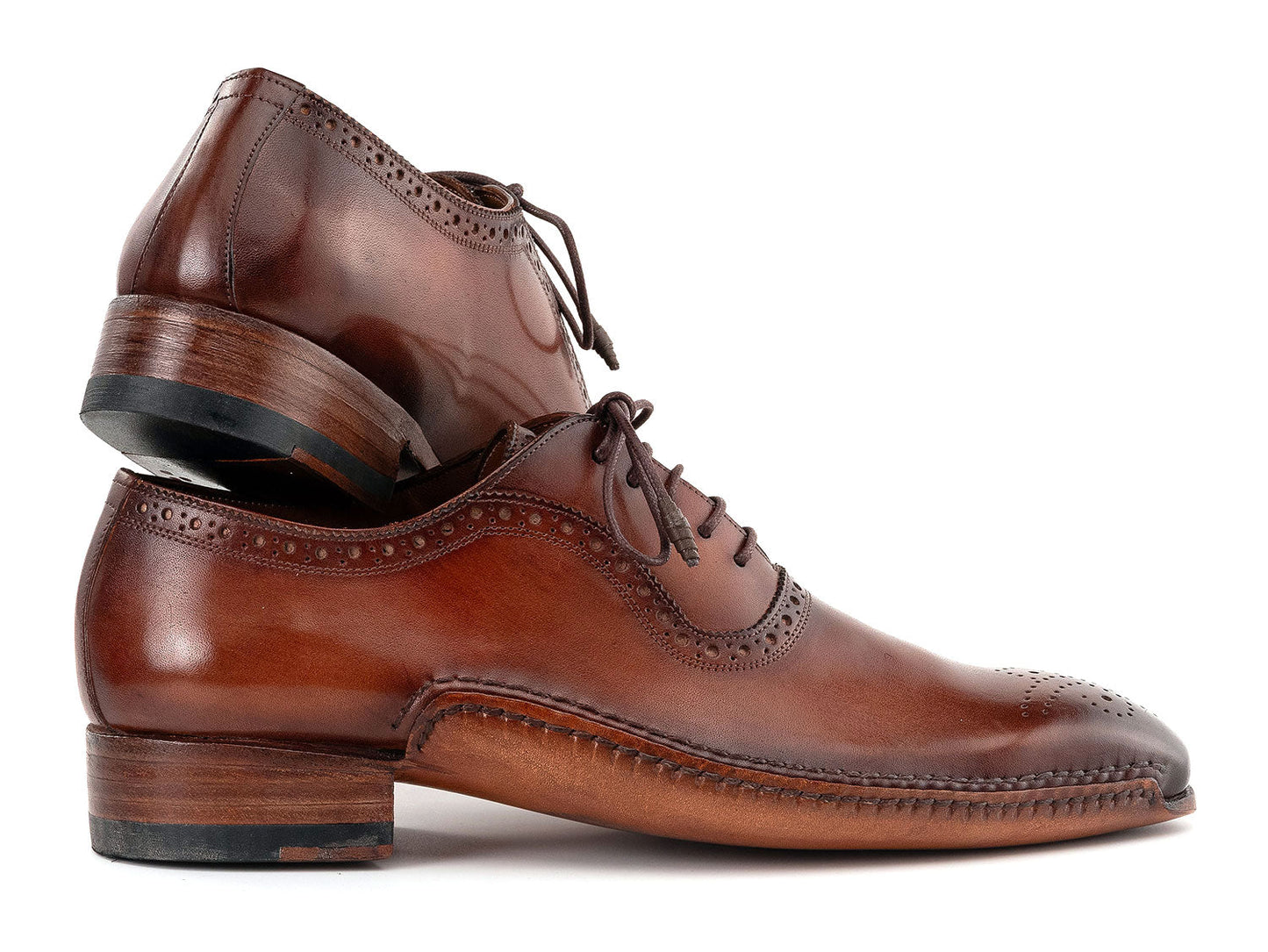 Paul Parkman Men's Brown Burnished Leather Handmade Oxfords (ID#OPK296A)