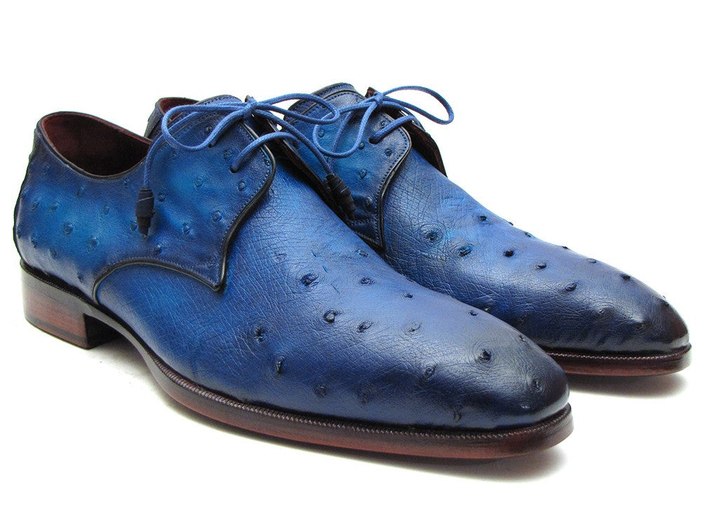 Paul Parkman Men's Ocean Color Genuine Ostrich Derby Shoes (ID#79V22)