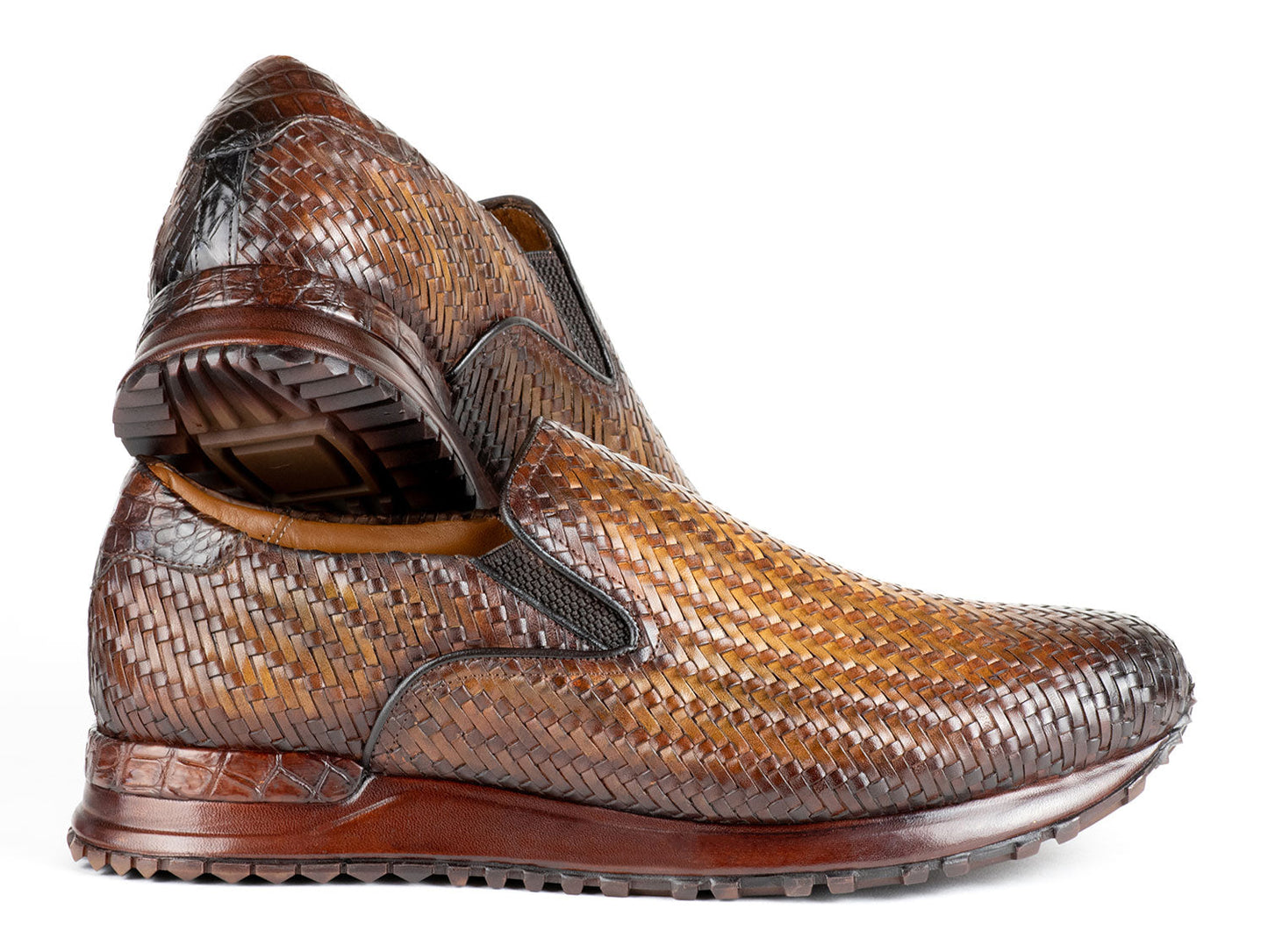 Paul Parkman Men's Brown Woven Leather Slip-On Sneakers (ID#LW204BRW)