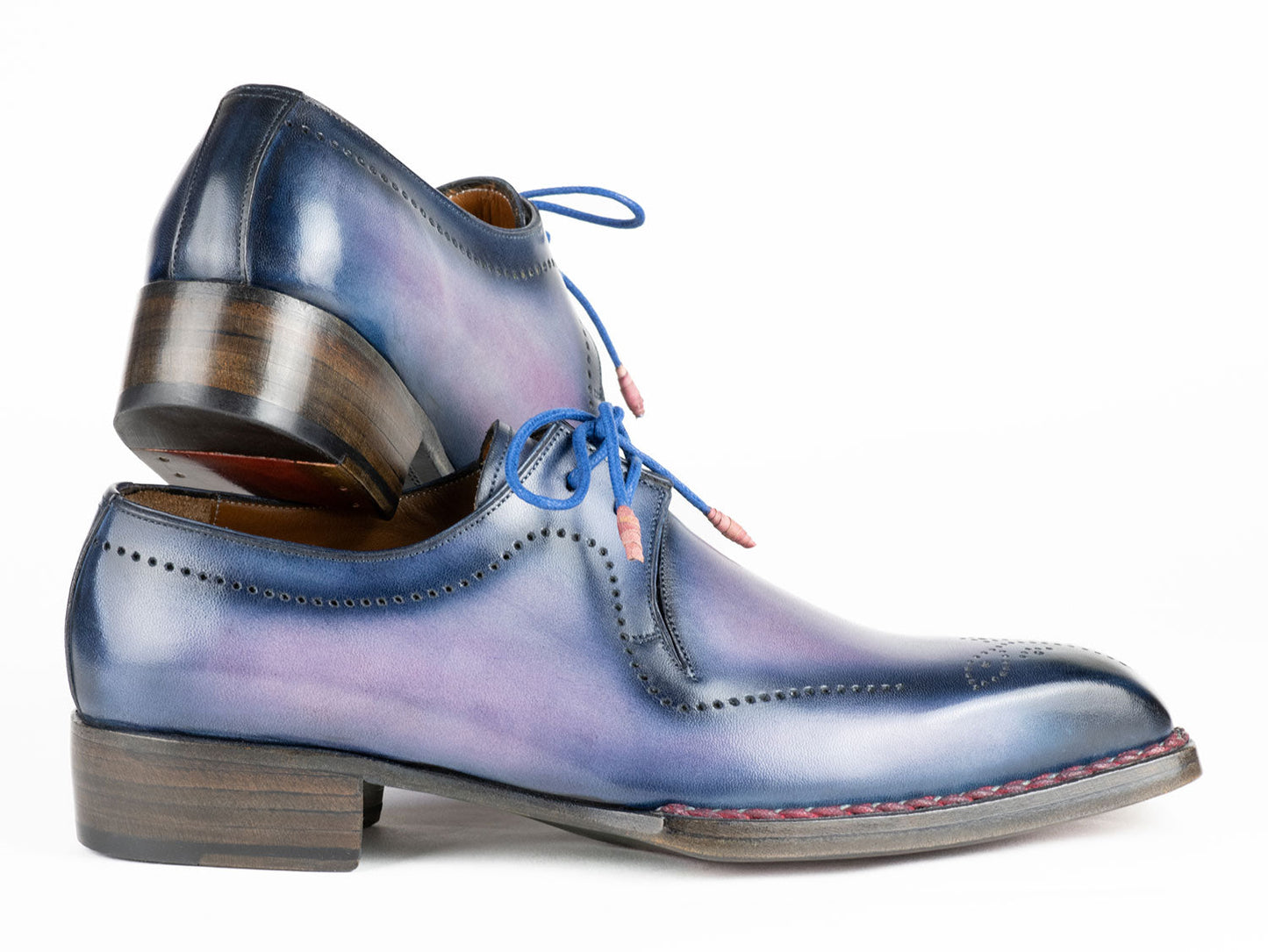 Paul Parkman Men's Hand-Welted Pink & Navy Leather Derby Shoes (ID#599F67)