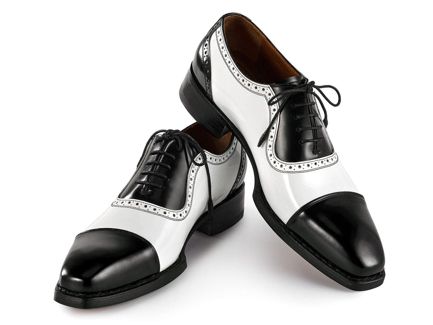Paul Parkman Men's Goodyear Welted Cap Toe Oxfords Black & White (ID#9482-BNW)
