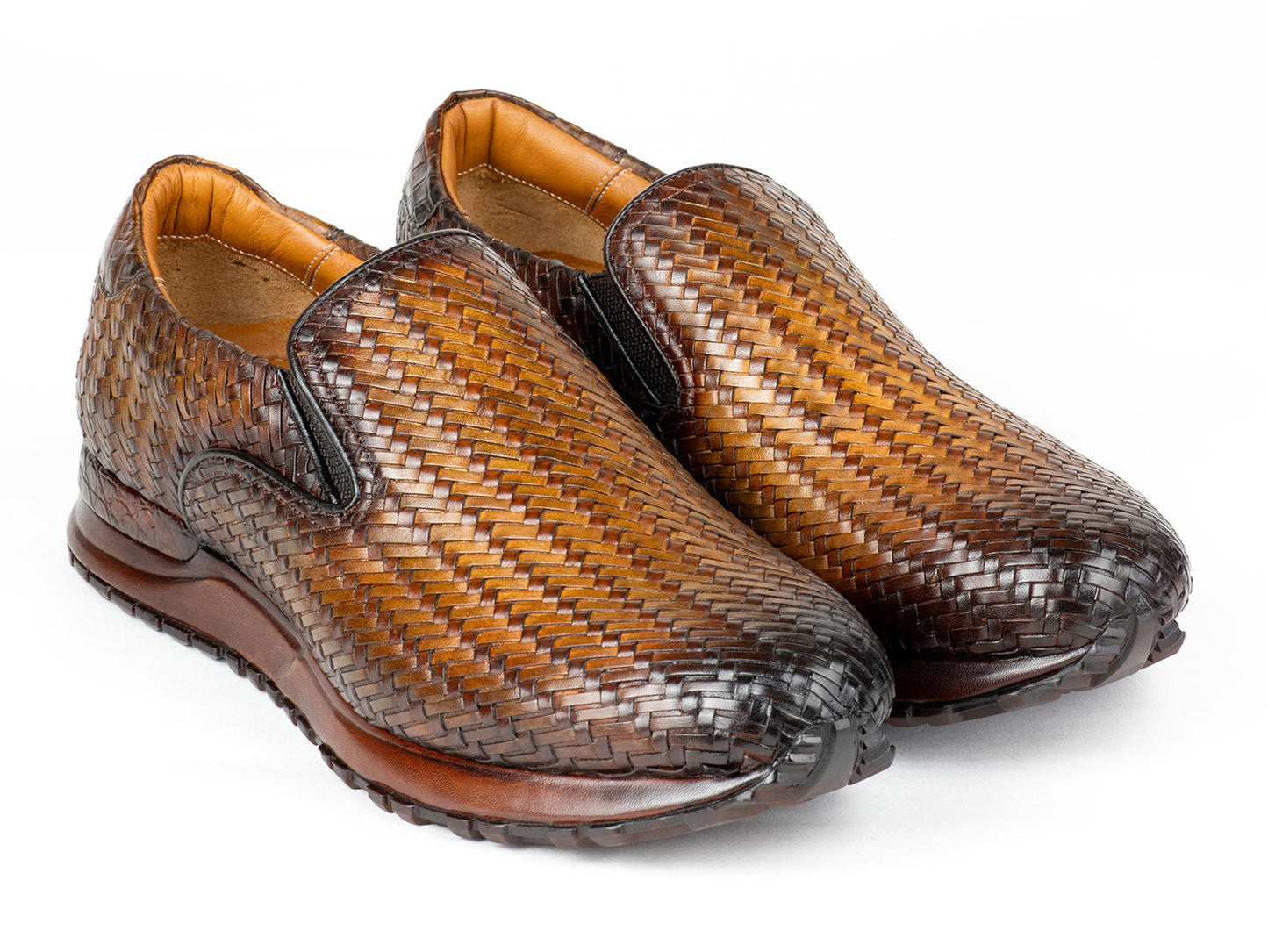 Paul Parkman Men's Brown Woven Leather Slip-On Sneakers (ID#LW204BRW)