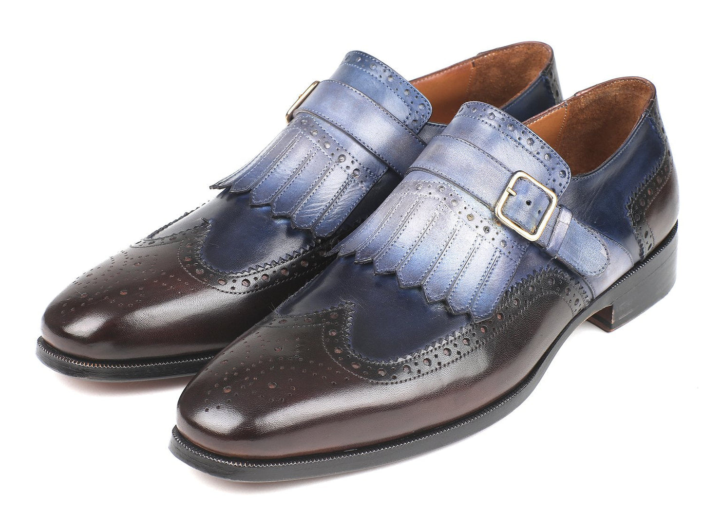 Paul Parkman Kiltie Monkstraps Blue & Brown (ID#52SL79)