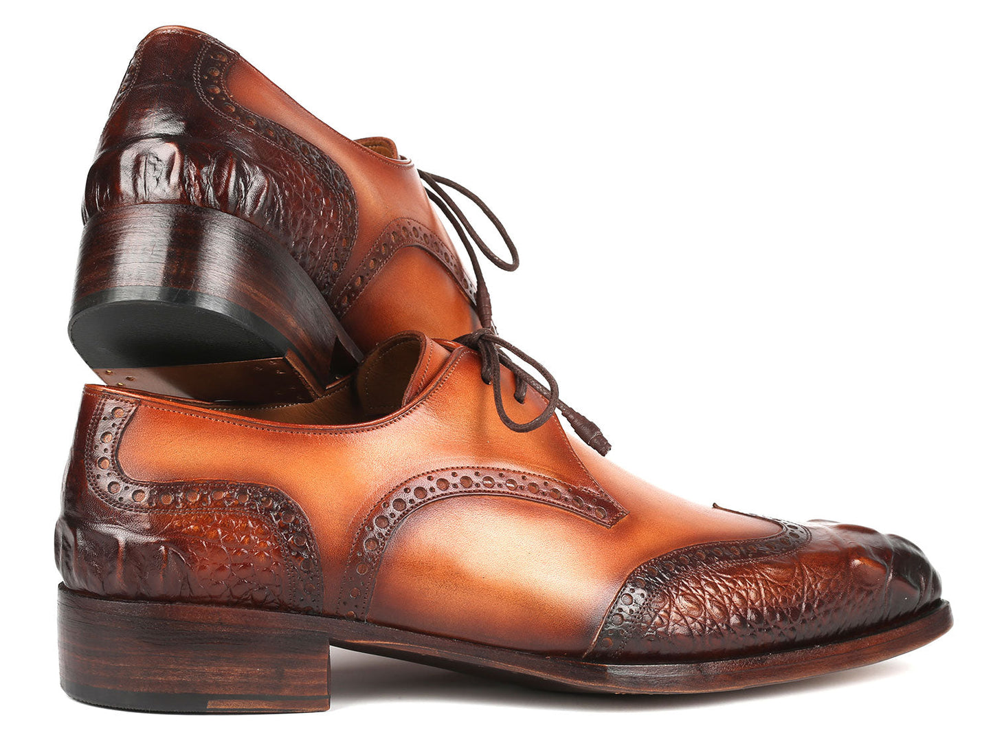 Paul Parkman Goodyear Welted Wingtip Derby Shoes Olive & Tan (ID#584-OLV)