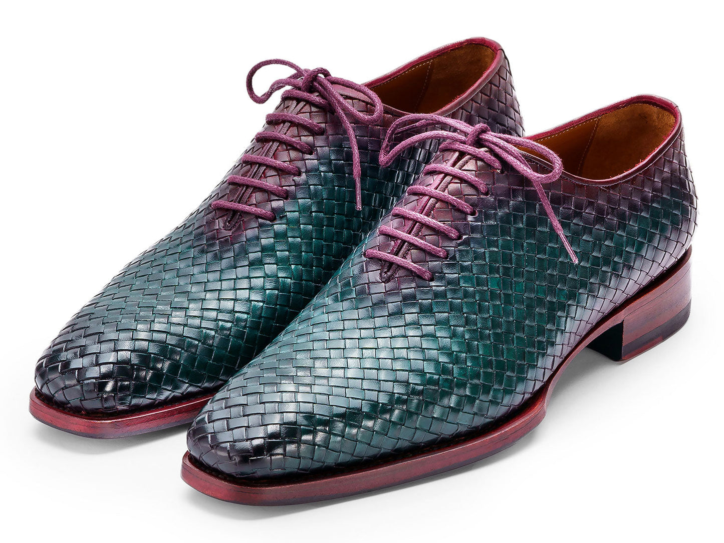 Paul Parkman Men's Green & Purple Woven Leather Oxfords (ID#044WN77)
